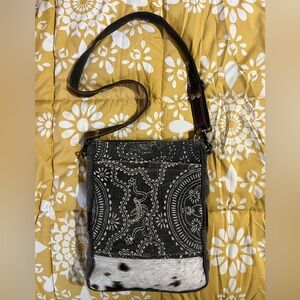 Myra Tribal Gray and White Patterned Crossbody Bag